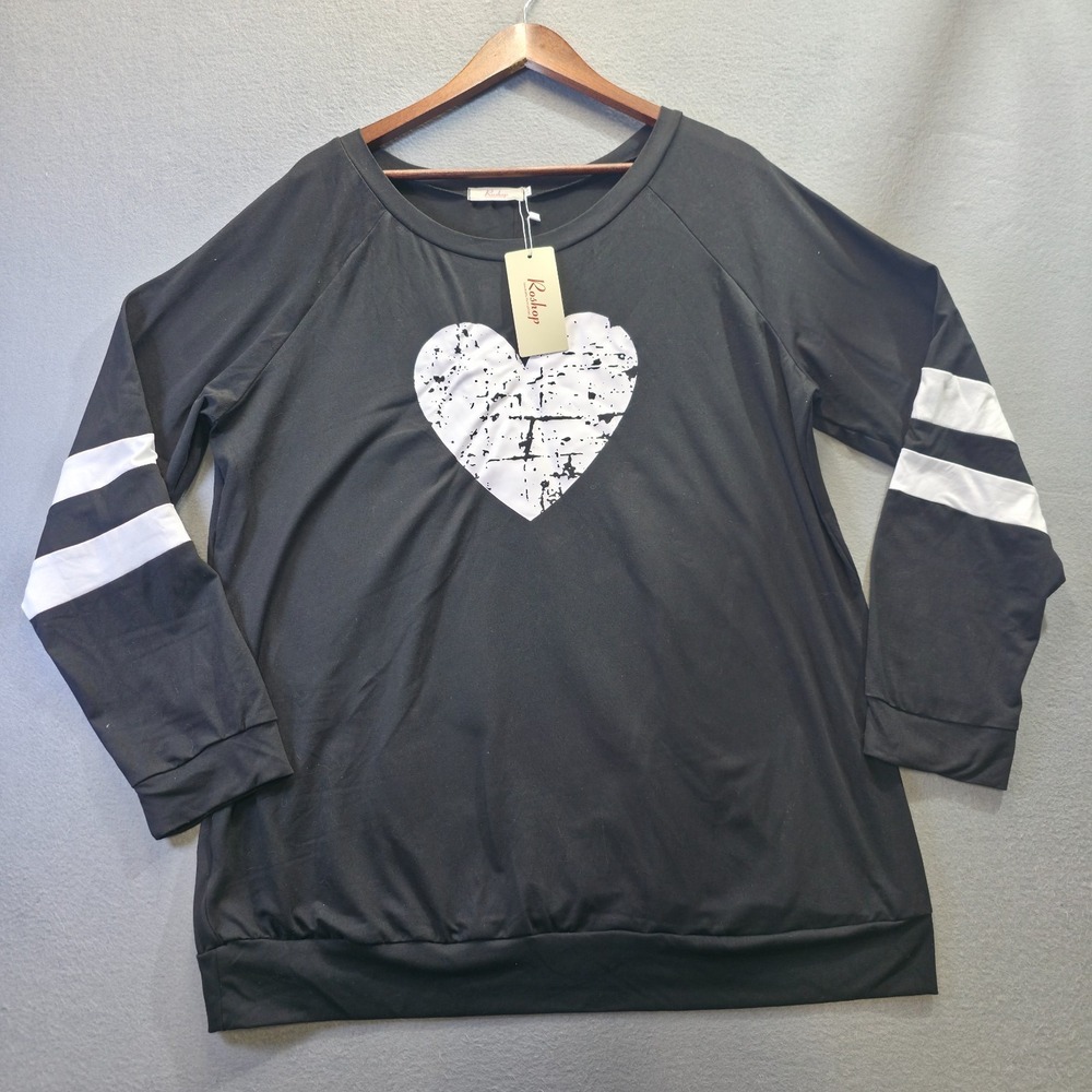 Roshop Women's Black Long Sleeve T Shirt with Heart Size 2XL‎ NWT